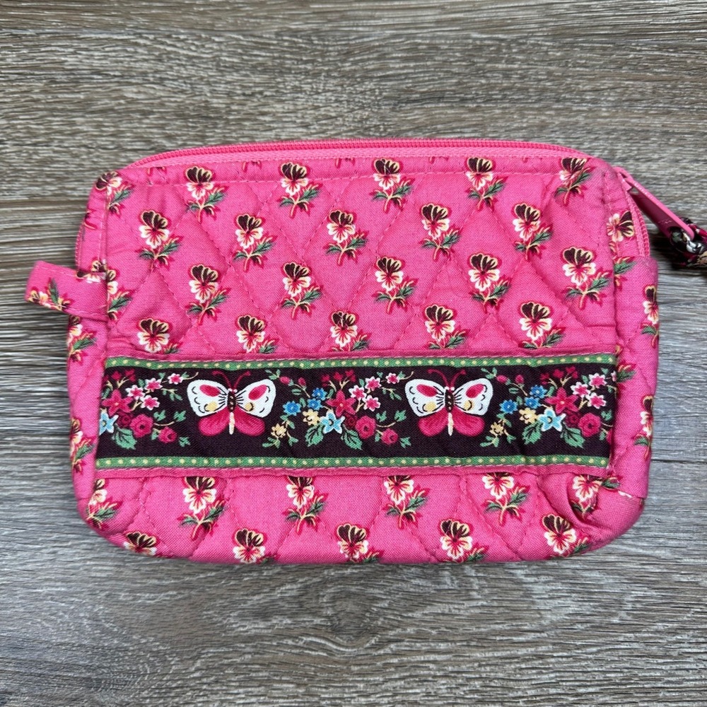 VTG Vera Bradley Pink Pansy Cosmetic Bag 2003 Vintage Retired Butterfly Floral